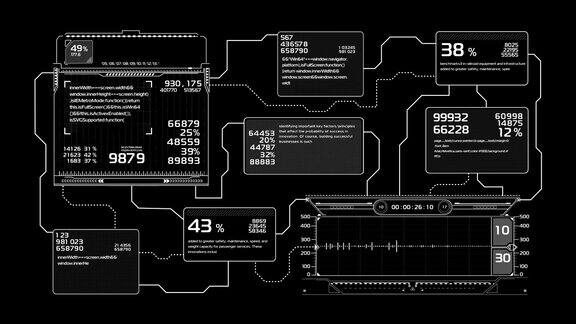 美丽的流程图绘制动画未来HUD与数字和代码运行平视显示计算机数据高科技概念元素