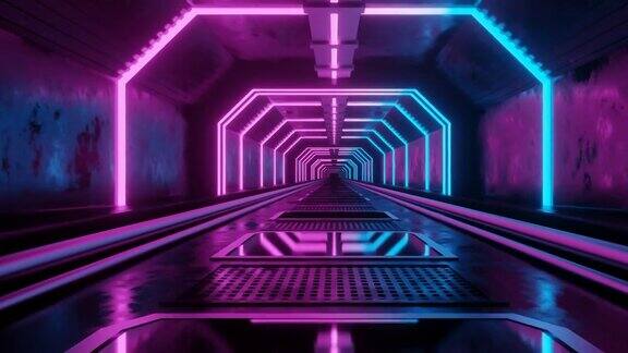 粉红和蓝色霓虹灯隧道的环形运动