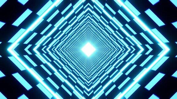 内容是一个带有抽象方形设计的霓虹灯隧道的循环3D动画