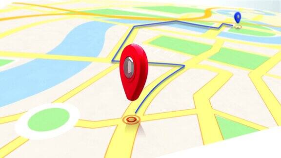 在地图上放大标出路线的红色标记
