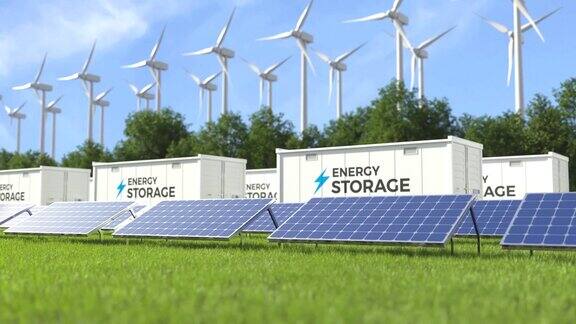 能源储存系统与风力涡轮机和太阳能农场太阳能电池板绿色替代能源