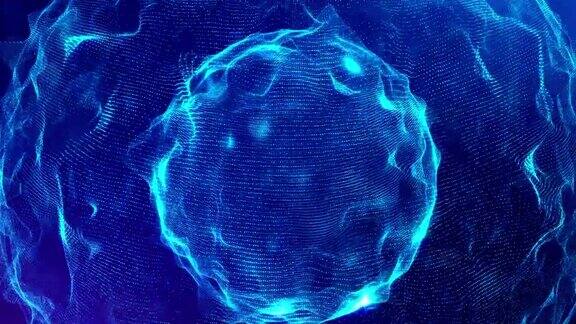 3d环bg科幻背景数字空间与全息球蓝色高科技领域发光粒子在球形表面形成线和波高科技bg景深