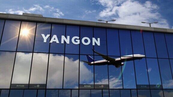 飞机在仰光缅甸机场降落