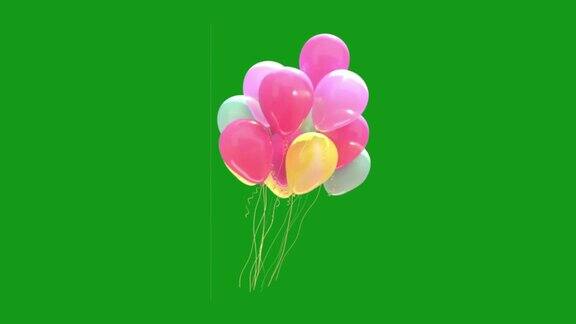 飞行装饰气球运动图形与绿色屏幕背景