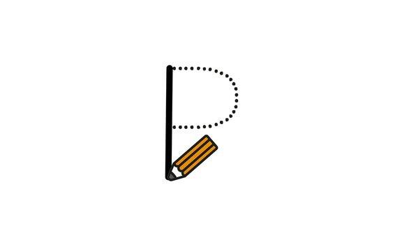 书写英文字母的教程用铅笔在白色背景上划出字母P动画字母样本为儿童连续书写字母P