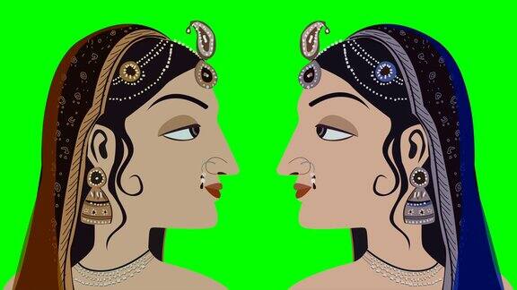 在绿色屏幕上的传统印度印度教妇女