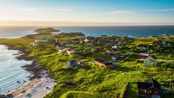挪威罗浮敦群岛上一个小村庄的航拍镜头