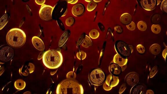 中国金币金色三维渲染