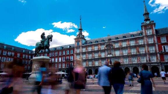 高清延时:行人广场西班牙马德里市长镇广场