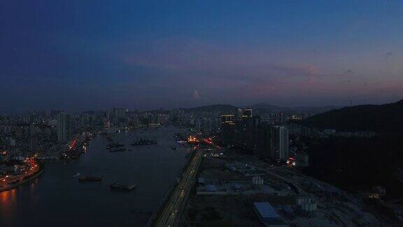 日落时分珠海江湾航拍4k中国全景