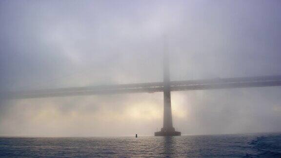 黎明时分在晨雾中穿梭于壮观的海湾大桥