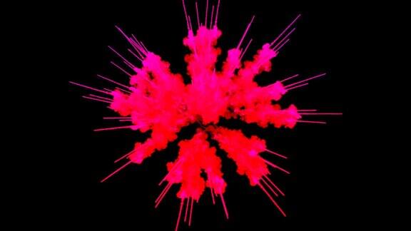 烟花般的油漆爆炸的彩色粉末孤立在黑色背景3d动画作为彩色的抽象背景9