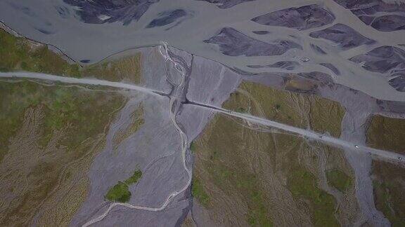 冰岛冰川河和公路鸟瞰图