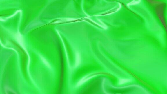 波浪绿布表面的4k3D平滑动画在流体表面形成波纹或组织中的褶皱绿色丝质织物在空气中慢动作形成美丽的褶皱7