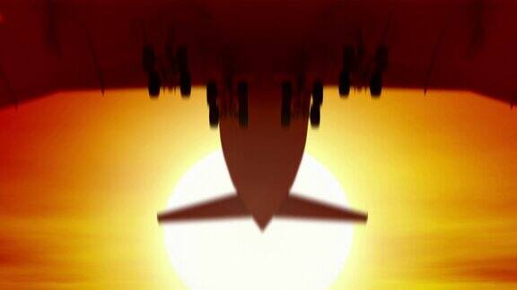 夕阳下飞过的飞机动画