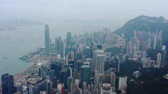 白天市景维多利亚港市区空中全景4k香港