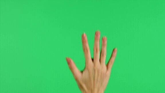 触摸屏上的手按手势在绿色屏幕上