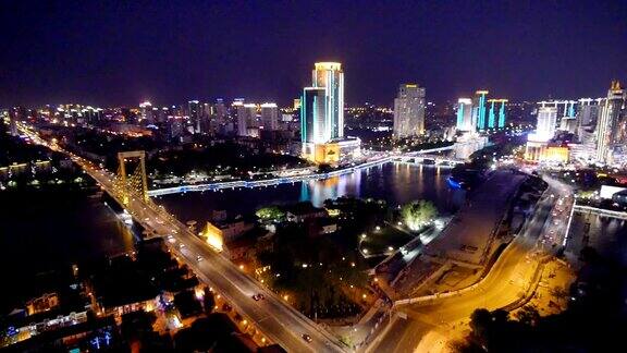 航拍宁波城市夜景