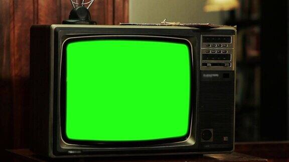 80年代的绿屏电视钢蓝色基调放大