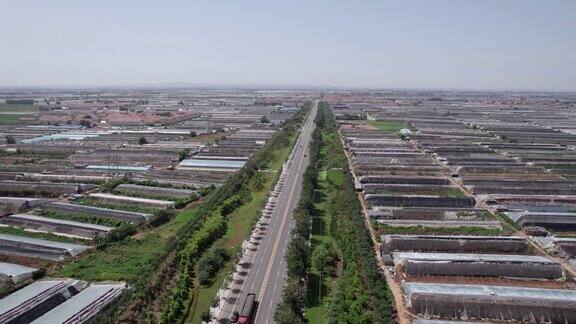 中国农场现代温室种植的航空摄影