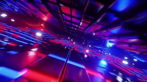 在充满霓虹灯的未来隧道中飞行循环动画001
