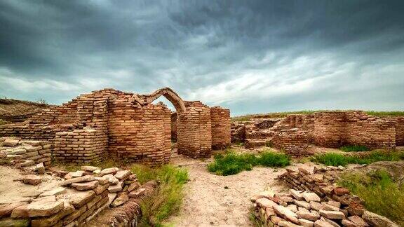 FullHDTimelapseRuins城堡坟墓和其他建筑在索兰古城哈萨克斯坦