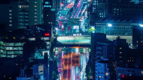 4K长曝光夜间交通延时拍摄于日本东京六本木山森塔