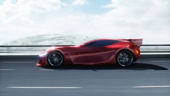 高速公路上未来红色电动汽车模型