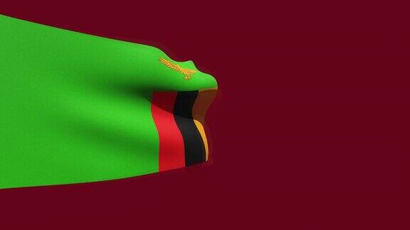 高分辨率视频的3D渲染赞比亚国旗移动在一个红色的背景