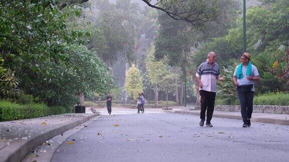 两位老人在公园里散步