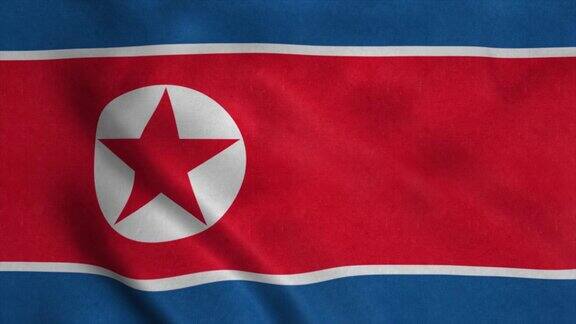 朝鲜国旗在风中飘扬4K