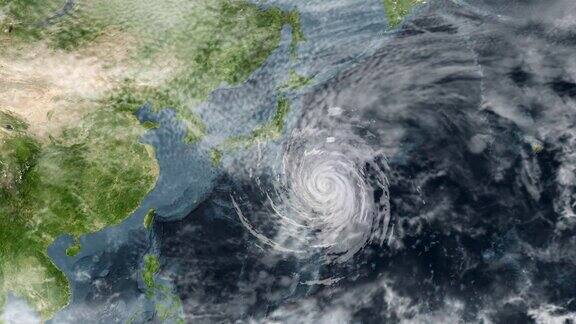 一个台风成熟的热带气旋发展在北半球亚洲地区附近