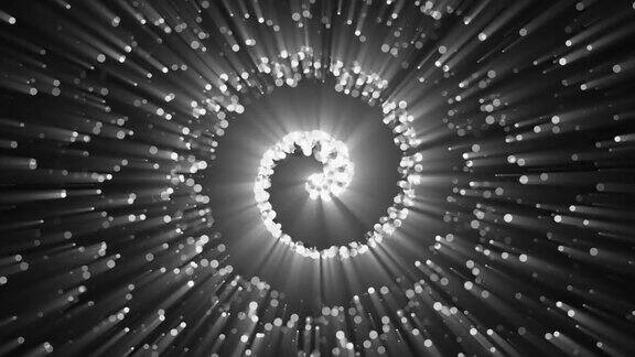 黑色和白色4k高度详细的粒子流-循环金色闪光粒子螺旋涡
