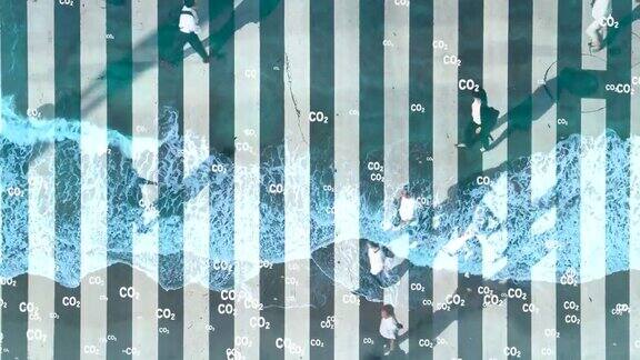 二氧化碳二氧化碳排放全球空气气候污染概念人行横道人海浪