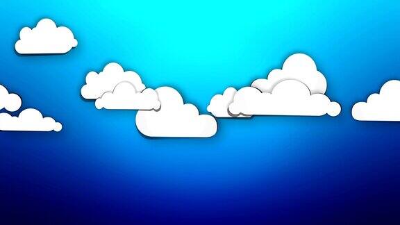 卡通纸云在蓝色的背景循环动画