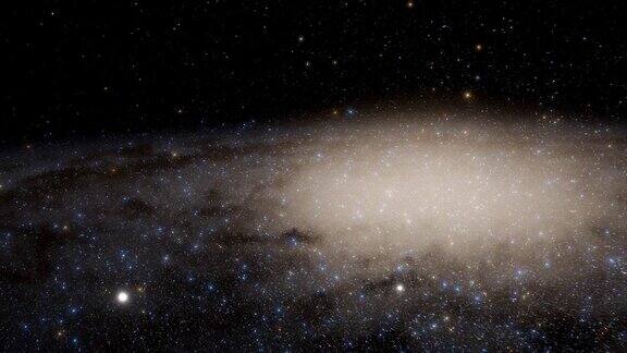 4k动画宇宙飞船以光速在太空中的星系中飞行银河系中有数十亿颗恒星美丽的星团