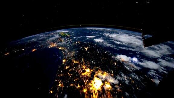 从太空看夜晚的地球