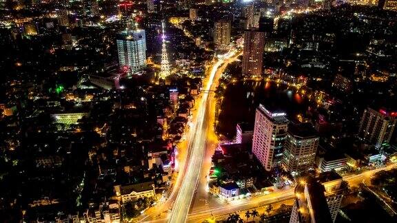 越南河内城市夜景航拍