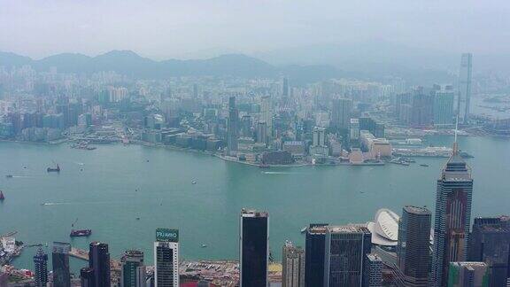 白天市景维多利亚港市区空中全景4k香港