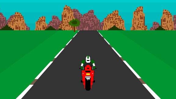 老赛车摩托车游戏的动画视频在8位风格街机像素艺术2d
