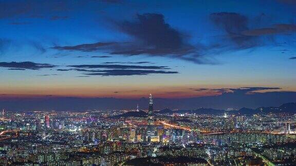 韩国首尔市和乐天大厦时间流逝4k