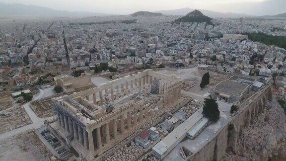 希腊雅典卫城和帕台农神庙的鸟瞰图