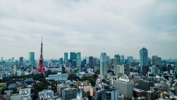 延时:鸟瞰图东京塔日本