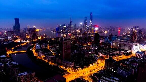 时间推移和鸟瞰图的上海中国