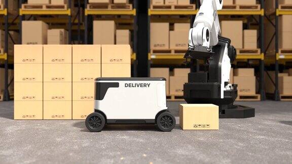 机器人手臂自动拿起箱子机器人正在送货自动送货是机器人