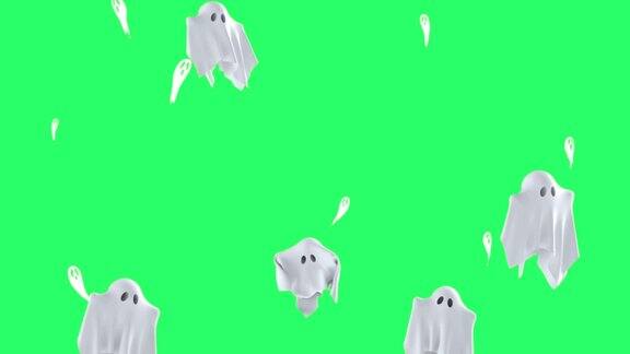 白色幽灵在绿色背景上独立飞行的动画