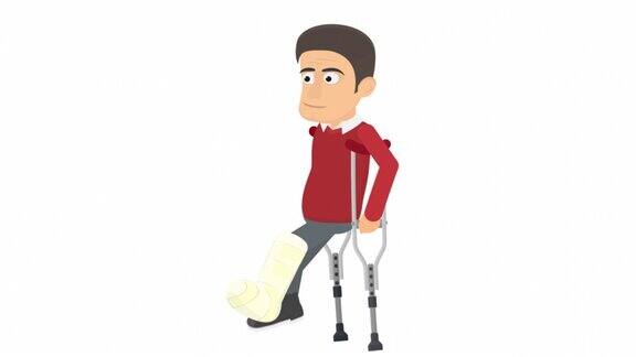 拄着拐杖的男人残疾人动画卡通