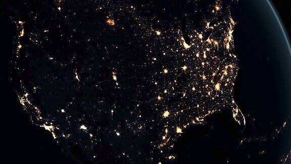 从太空旋转的地球上看到的北美夜晚的景象