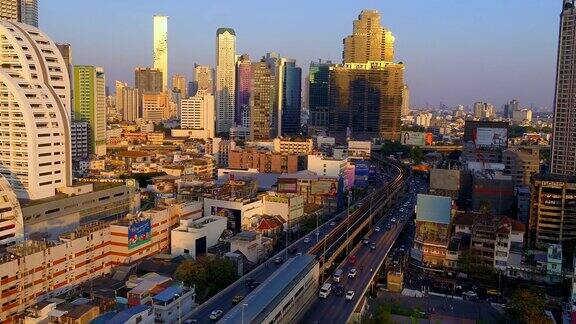 曼谷城市高层建筑航拍