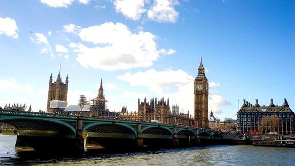 英国伦敦的大本钟、伦敦眼和威斯敏斯特大教堂